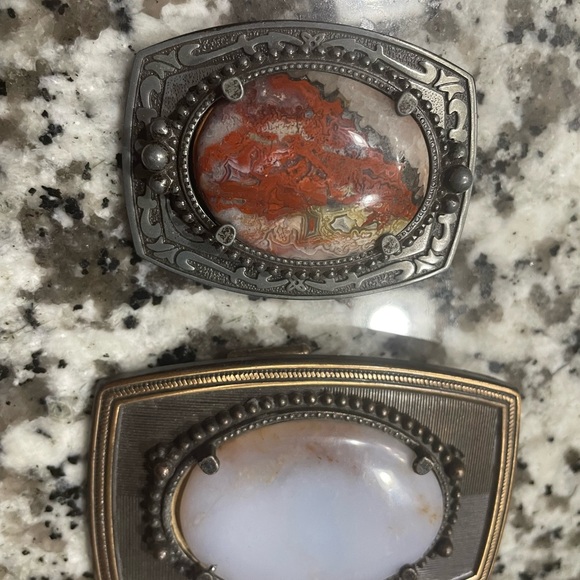 Vintage Style Decorative Buckle Set - Red and White Agate - Picture 5 of 7